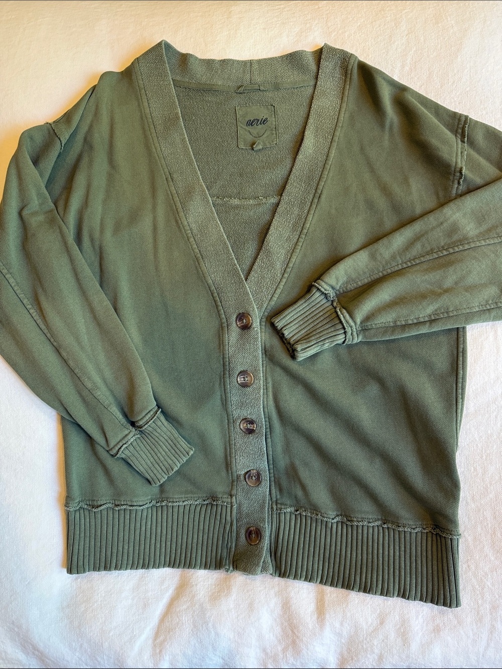 aerie Olive Green V-Neck Button-Front Cardigan